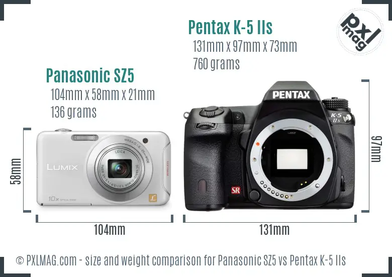Panasonic SZ5 vs Pentax K-5 IIs size comparison