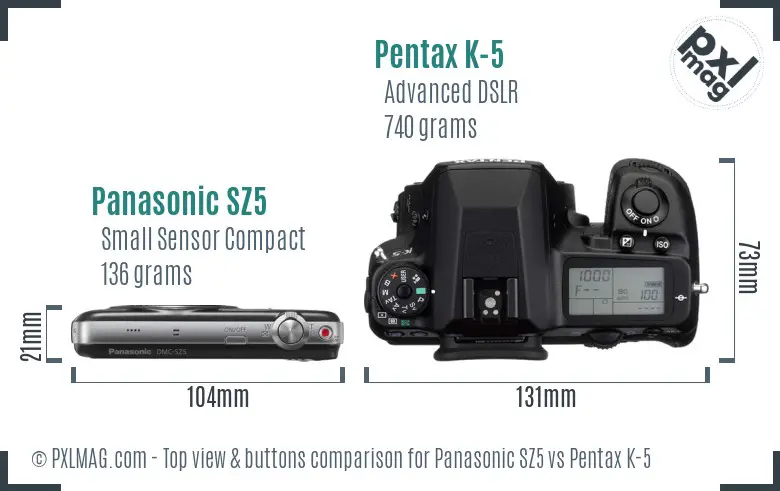 Panasonic SZ5 vs Pentax K-5 top view buttons comparison