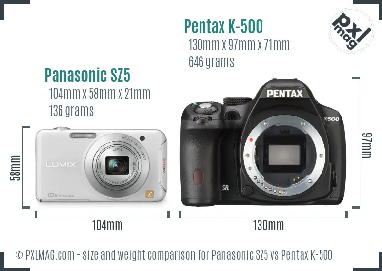 Panasonic SZ5 vs Pentax K-500 size comparison