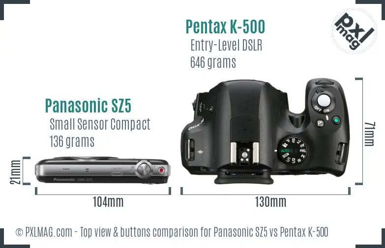 Panasonic SZ5 vs Pentax K-500 top view buttons comparison