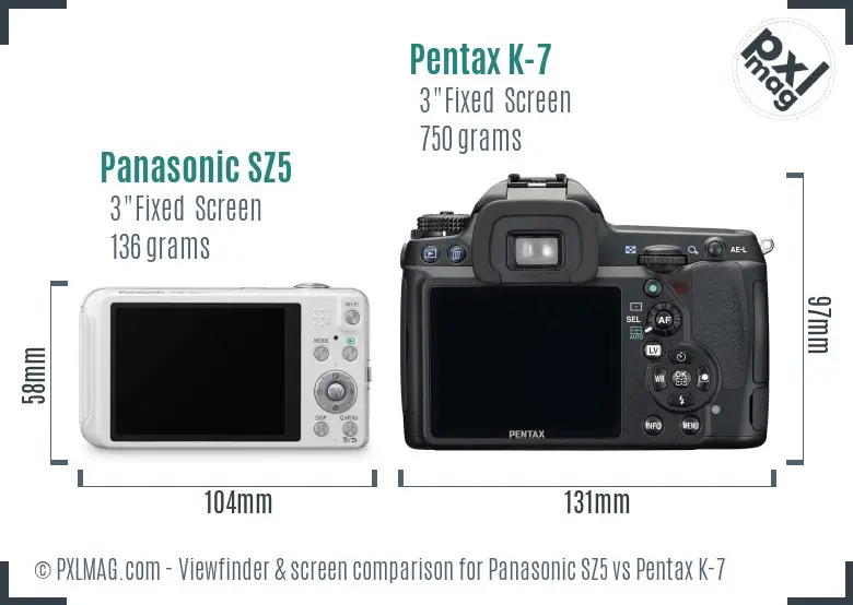 Panasonic SZ5 vs Pentax K-7 Screen and Viewfinder comparison