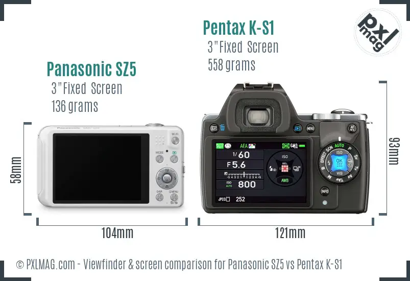 Panasonic SZ5 vs Pentax K-S1 Screen and Viewfinder comparison