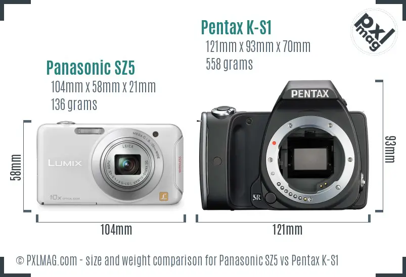 Panasonic SZ5 vs Pentax K-S1 size comparison