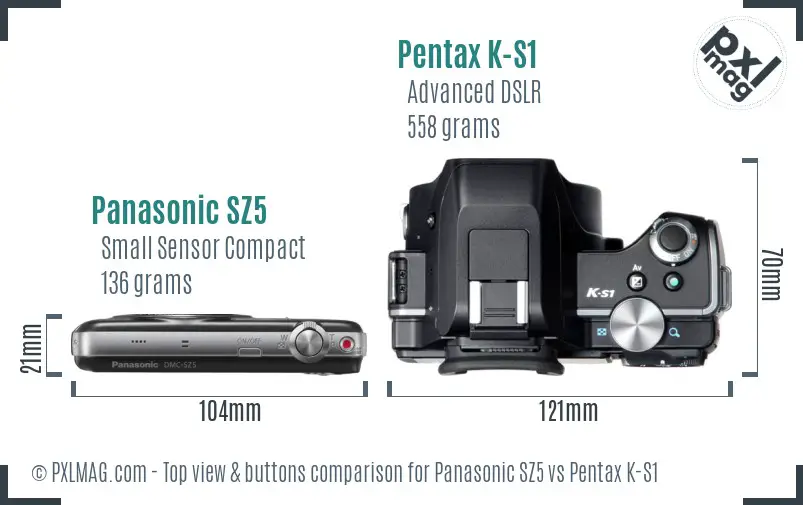 Panasonic SZ5 vs Pentax K-S1 top view buttons comparison