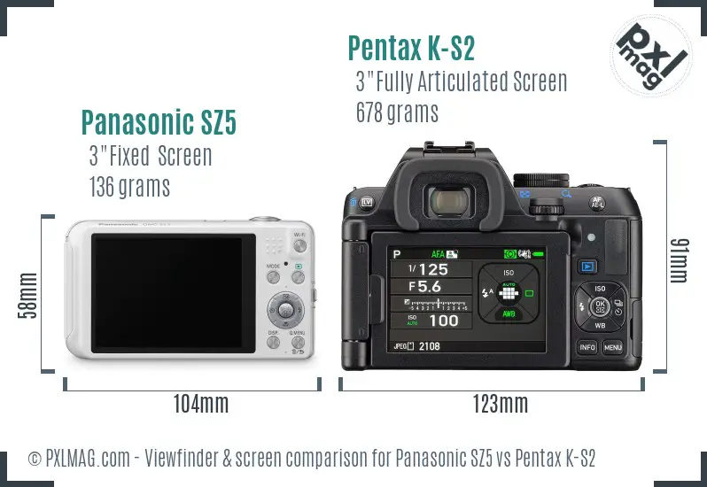 Panasonic SZ5 vs Pentax K-S2 Screen and Viewfinder comparison