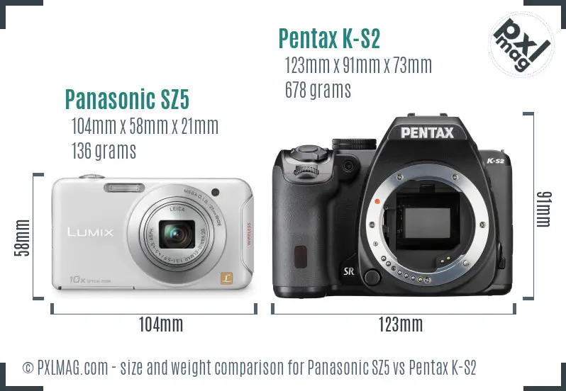Panasonic SZ5 vs Pentax K-S2 size comparison