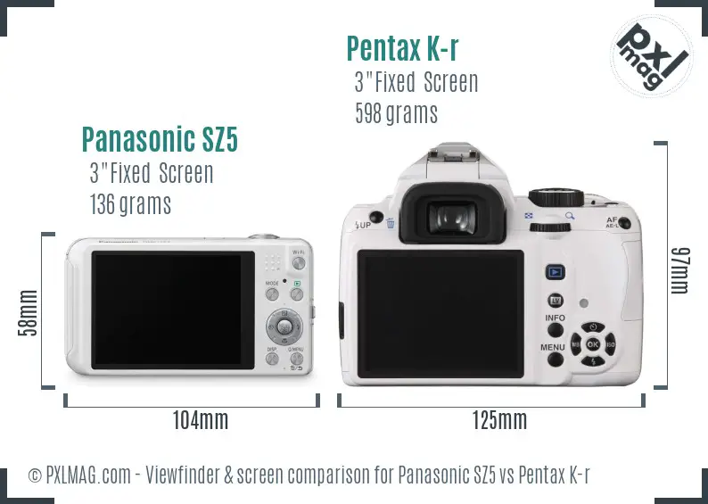 Panasonic SZ5 vs Pentax K-r Screen and Viewfinder comparison