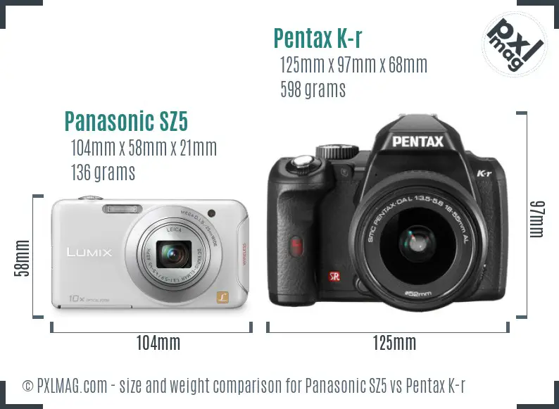 Panasonic SZ5 vs Pentax K-r size comparison