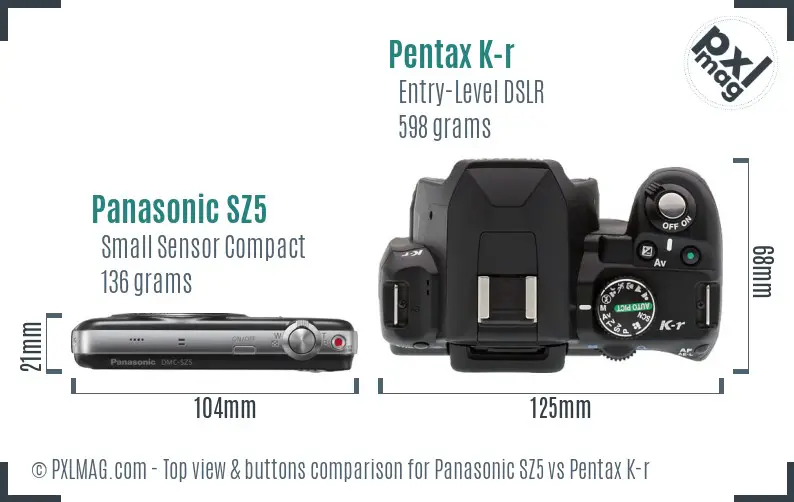 Panasonic SZ5 vs Pentax K-r top view buttons comparison