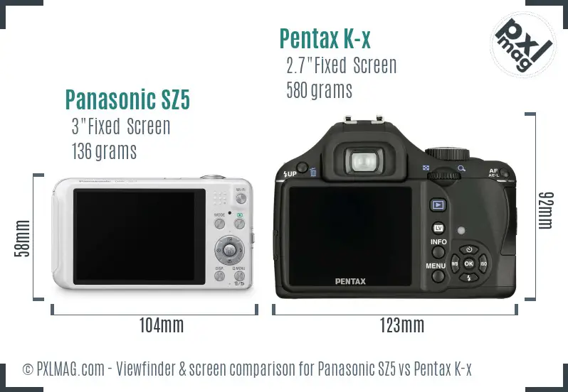 Panasonic SZ5 vs Pentax K-x Screen and Viewfinder comparison