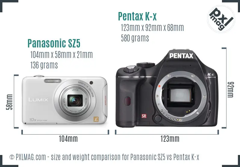 Panasonic SZ5 vs Pentax K-x size comparison