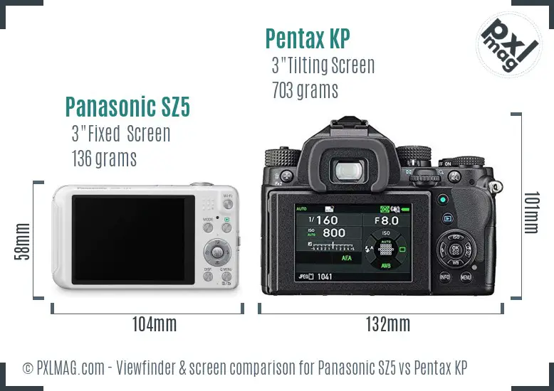 Panasonic SZ5 vs Pentax KP Screen and Viewfinder comparison