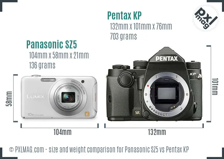Panasonic SZ5 vs Pentax KP size comparison