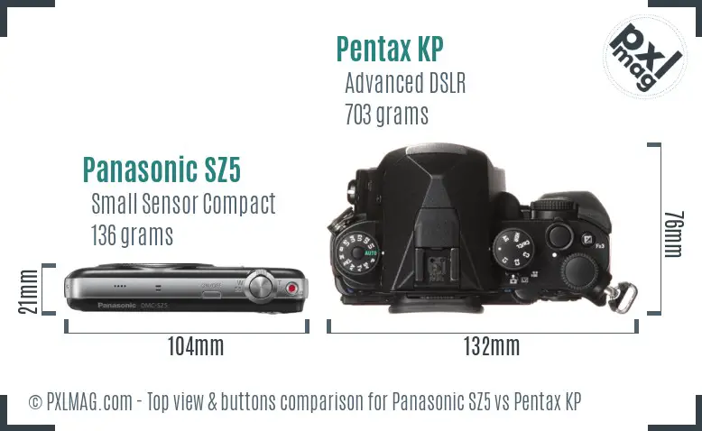 Panasonic SZ5 vs Pentax KP top view buttons comparison