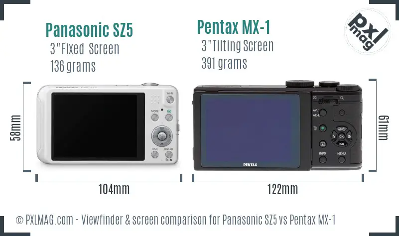 Panasonic SZ5 vs Pentax MX-1 Screen and Viewfinder comparison