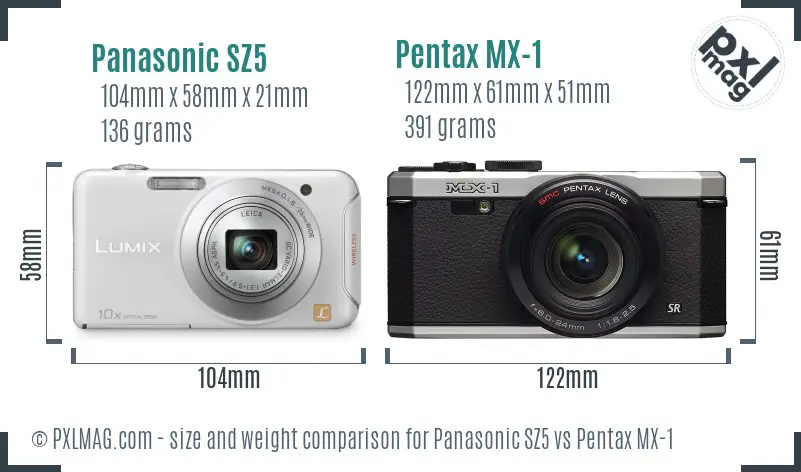 Panasonic SZ5 vs Pentax MX-1 size comparison