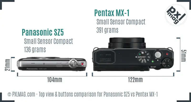 Panasonic SZ5 vs Pentax MX-1 top view buttons comparison