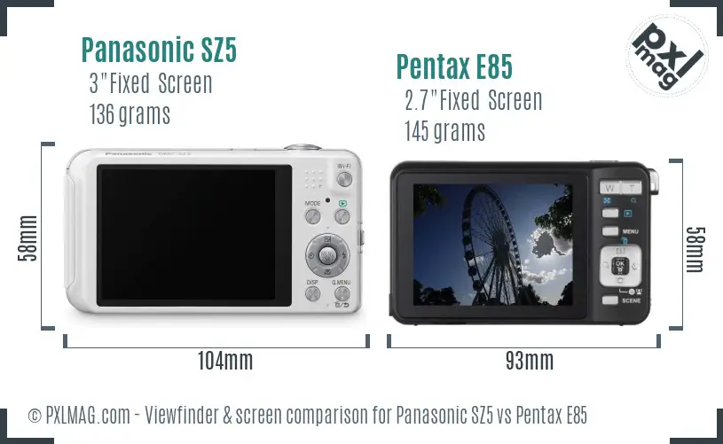 Panasonic SZ5 vs Pentax E85 Screen and Viewfinder comparison