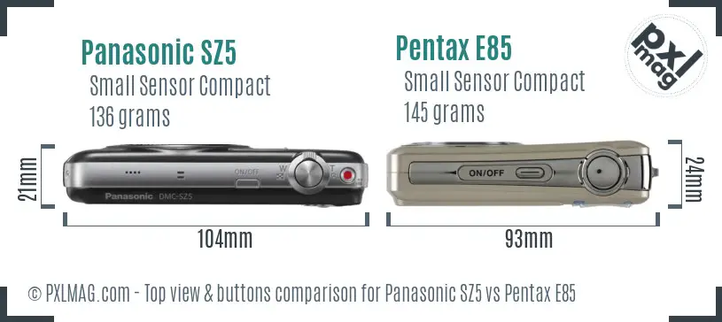 Panasonic SZ5 vs Pentax E85 top view buttons comparison