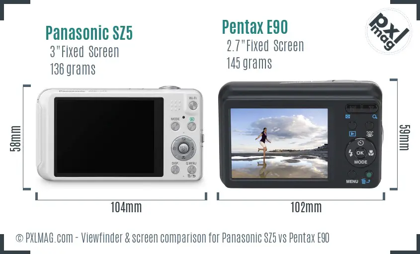 Panasonic SZ5 vs Pentax E90 Screen and Viewfinder comparison