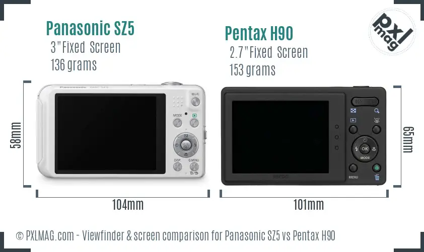 Panasonic SZ5 vs Pentax H90 Screen and Viewfinder comparison