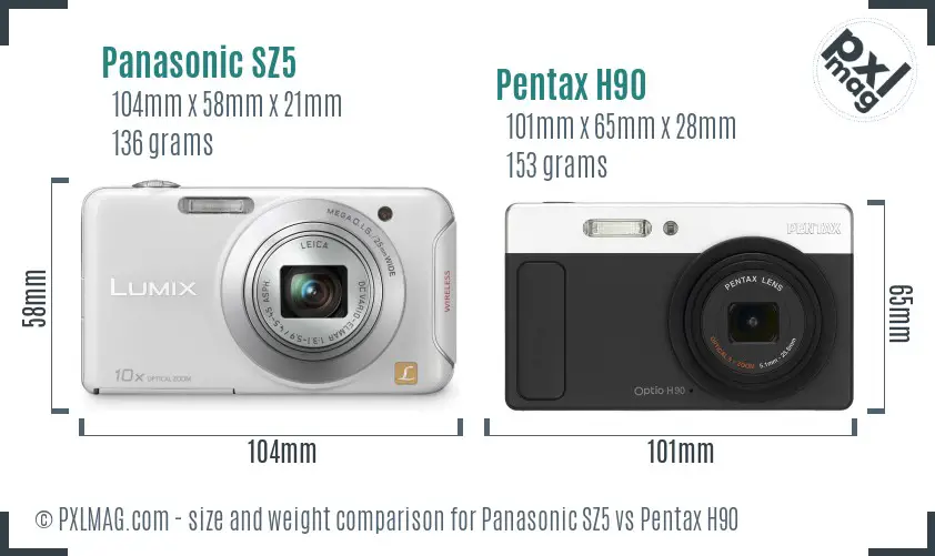Panasonic SZ5 vs Pentax H90 size comparison