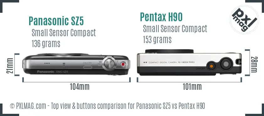 Panasonic SZ5 vs Pentax H90 top view buttons comparison