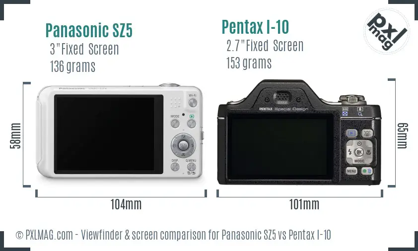 Panasonic SZ5 vs Pentax I-10 Screen and Viewfinder comparison