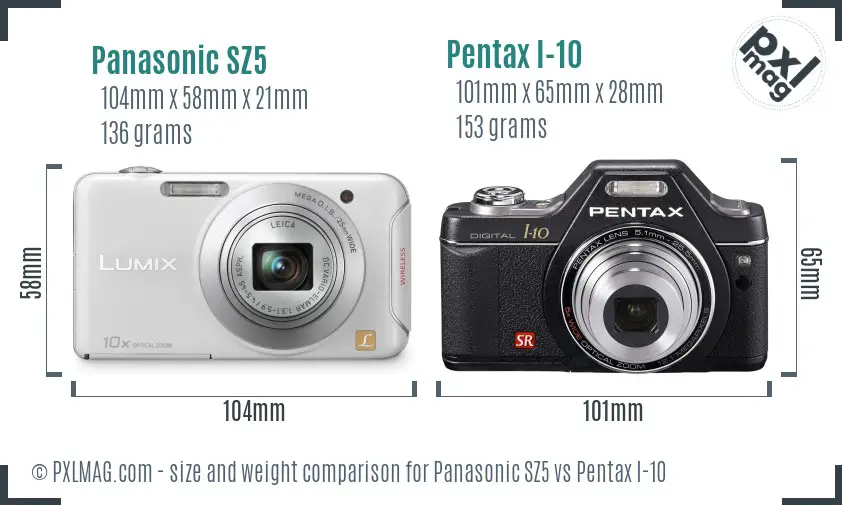 Panasonic SZ5 vs Pentax I-10 size comparison