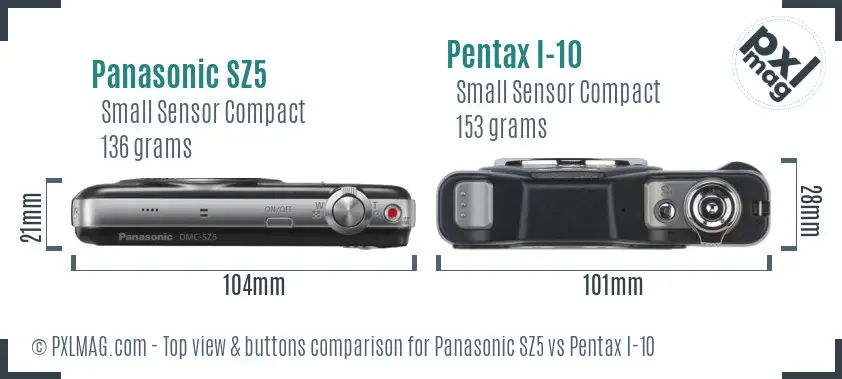 Panasonic SZ5 vs Pentax I-10 top view buttons comparison