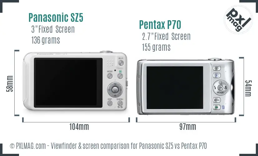 Panasonic SZ5 vs Pentax P70 Screen and Viewfinder comparison