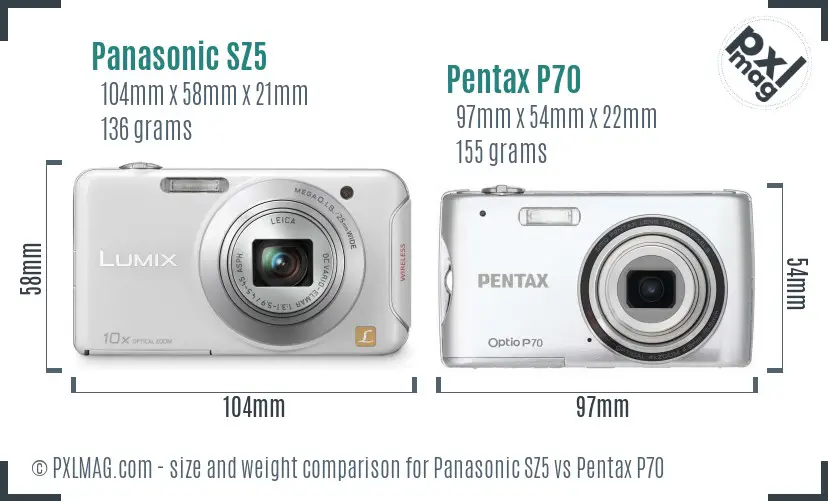 Panasonic SZ5 vs Pentax P70 size comparison