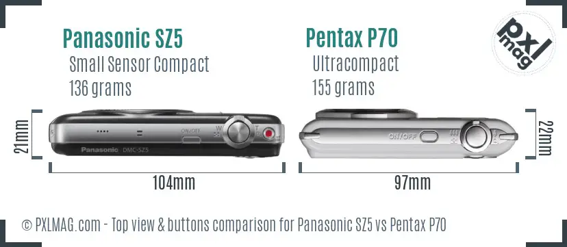 Panasonic SZ5 vs Pentax P70 top view buttons comparison