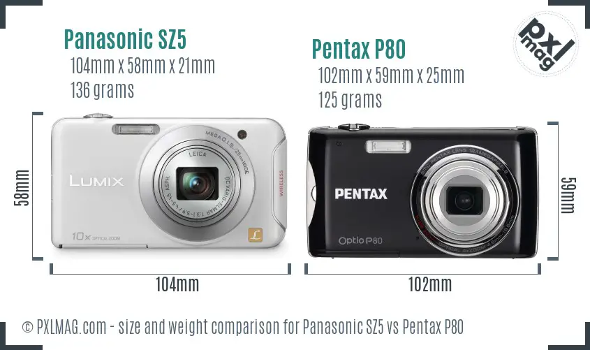 Panasonic SZ5 vs Pentax P80 size comparison