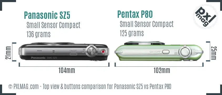 Panasonic SZ5 vs Pentax P80 top view buttons comparison