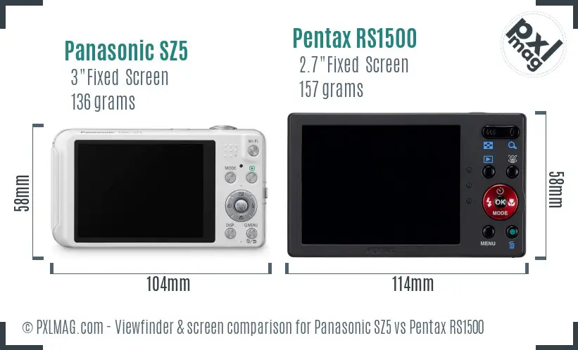 Panasonic SZ5 vs Pentax RS1500 Screen and Viewfinder comparison