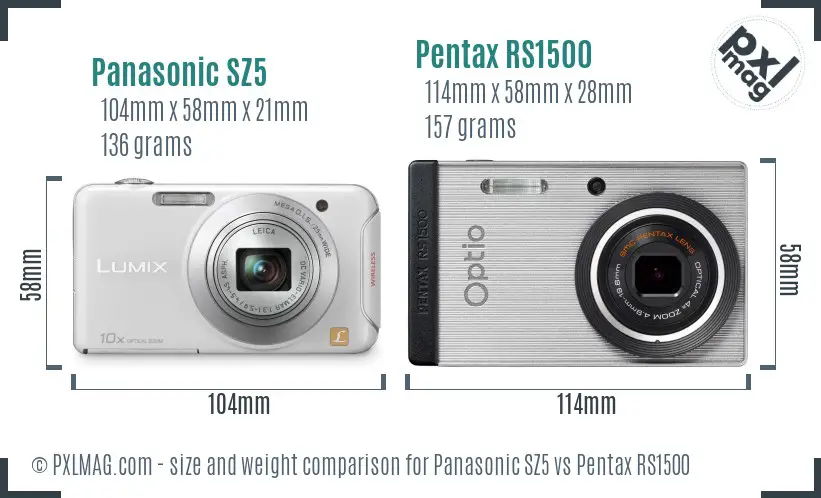 Panasonic SZ5 vs Pentax RS1500 size comparison