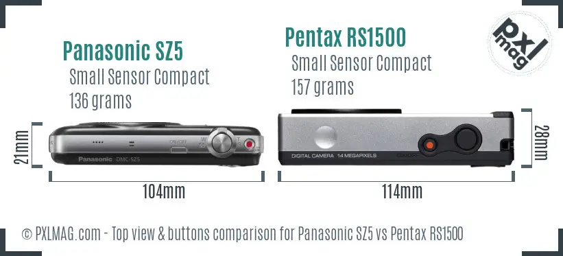 Panasonic SZ5 vs Pentax RS1500 top view buttons comparison