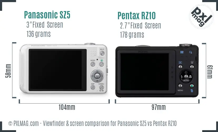 Panasonic SZ5 vs Pentax RZ10 Screen and Viewfinder comparison