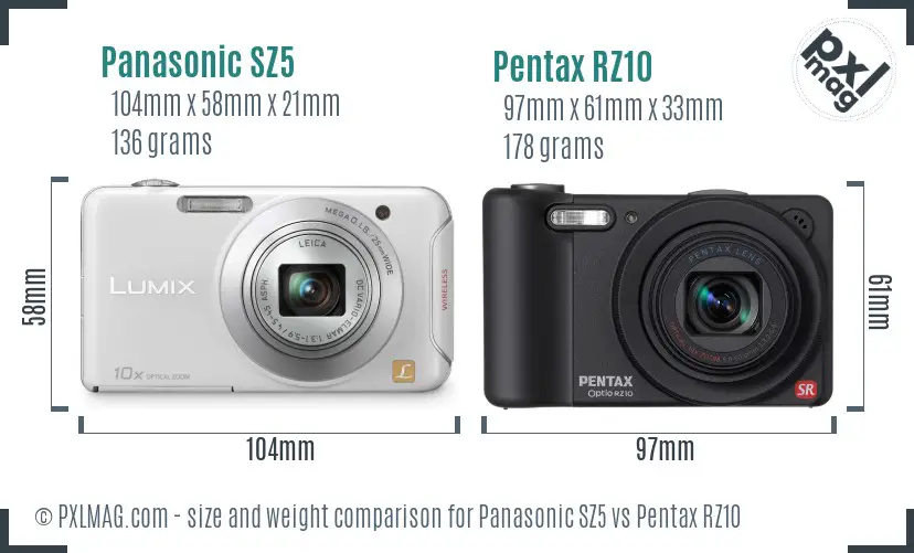 Panasonic SZ5 vs Pentax RZ10 size comparison