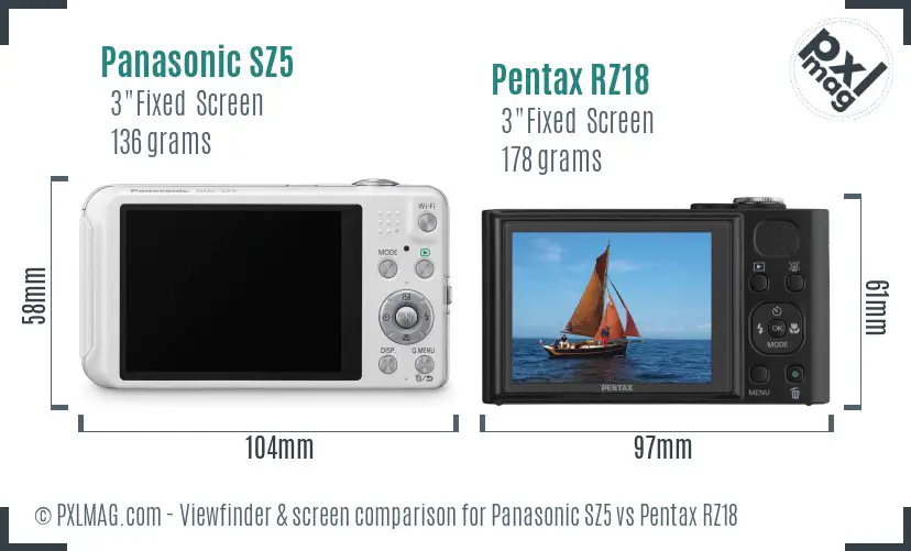 Panasonic SZ5 vs Pentax RZ18 Screen and Viewfinder comparison
