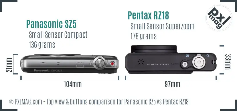 Panasonic SZ5 vs Pentax RZ18 top view buttons comparison
