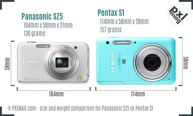 Panasonic SZ5 vs Pentax S1 size comparison