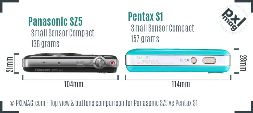 Panasonic SZ5 vs Pentax S1 top view buttons comparison