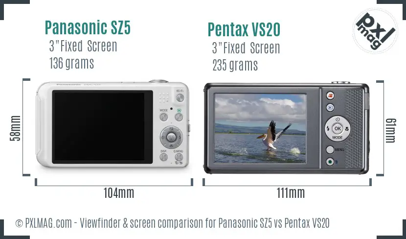 Panasonic SZ5 vs Pentax VS20 Screen and Viewfinder comparison
