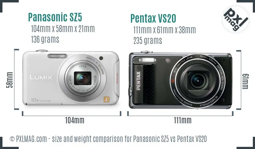 Panasonic SZ5 vs Pentax VS20 size comparison