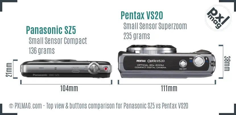 Panasonic SZ5 vs Pentax VS20 top view buttons comparison