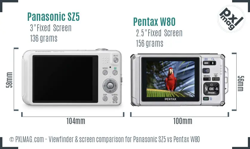 Panasonic SZ5 vs Pentax W80 Screen and Viewfinder comparison