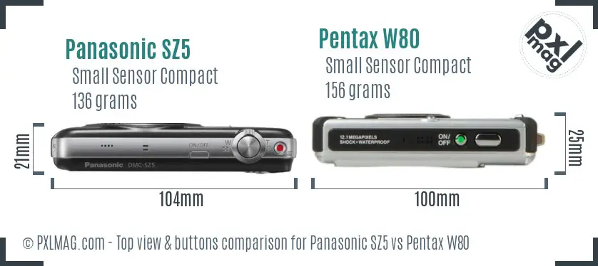 Panasonic SZ5 vs Pentax W80 top view buttons comparison