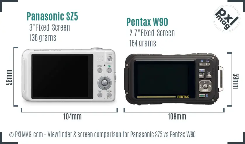 Panasonic SZ5 vs Pentax W90 Screen and Viewfinder comparison